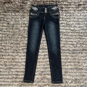 I&M Jeans Women's Skinny Jeans With Animal Print & Crystal Embellishments Size 1